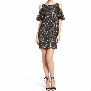 Chelsea28 Cold Shoulder Black Floral Lace Shift Dress Black
